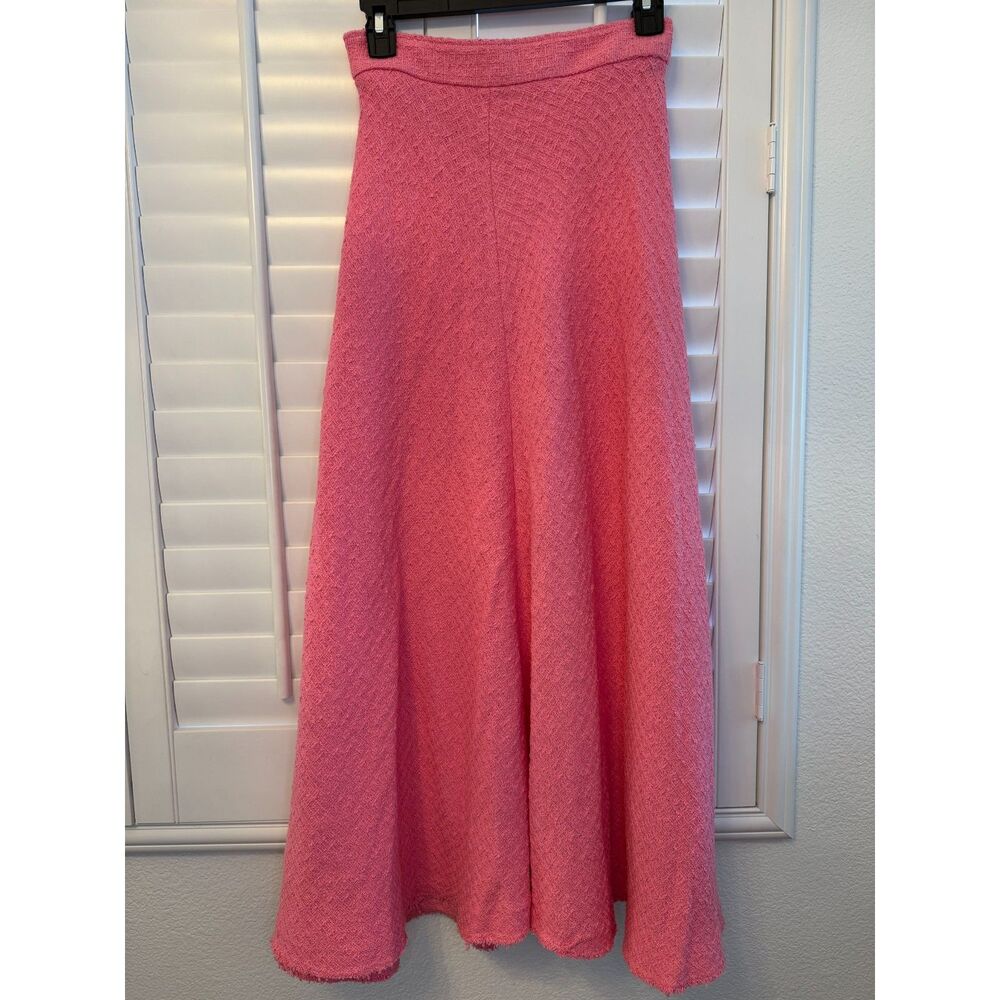 ZARA Pink Textured Tweed Flared A-Line Maxi Skirt Size XL